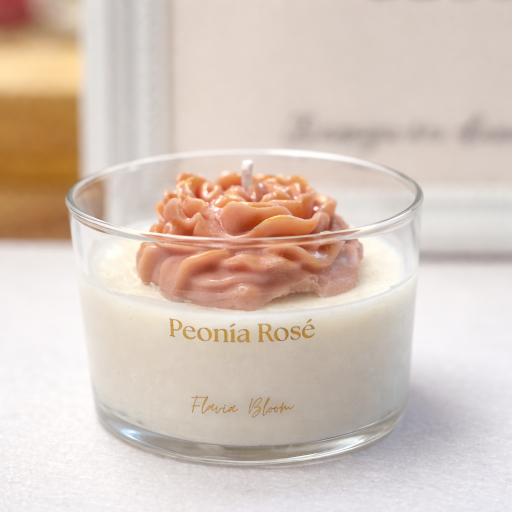 Vela aromática Peonía Rosé artesanal Flavia Bloom